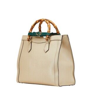 Gucci Beige Handbag Green Leather Bamboo Diana Tan Bag Shoulder